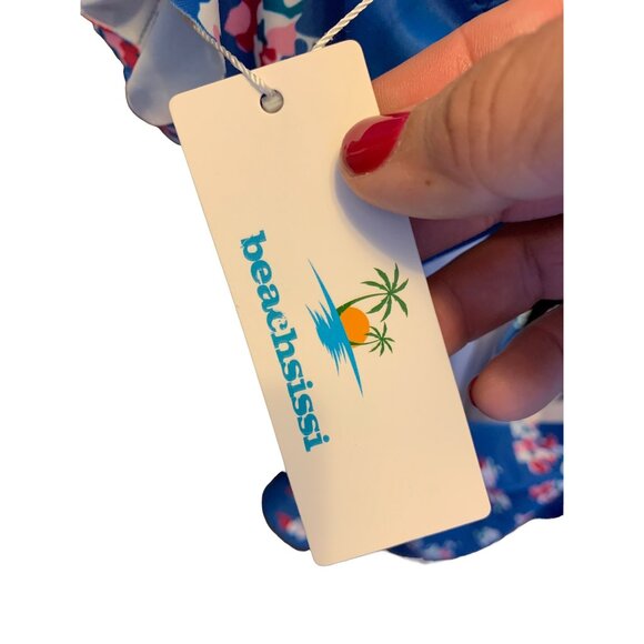 🍒 2/$20 🍒 New Blue Floral One-Piece Bathing Suit with Ruffles - Picture 3 of 6